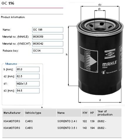Фильтр масляный 2.4l, 3.5l